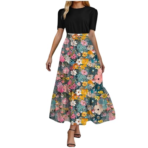 Sommerkleid Damen Lang Kleid Abendkleid Kurzarm Elegant Chiffon Cocktailkleid A Linien Tunikakleid Hohe Taille Maxikleid Luftiges Partykleid (02-Light Blue, L) von Generisch