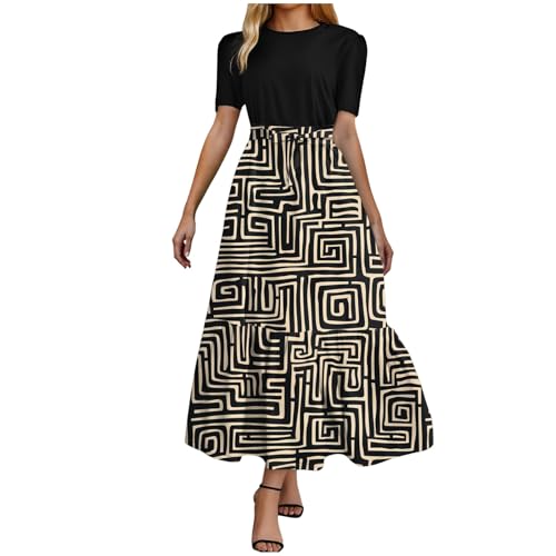 Sommerkleid Damen Lang Kleid Abendkleid Kurzarm Elegant Chiffon Cocktailkleid A Linien Tunikakleid Hohe Taille Maxikleid Luftiges Partykleid Cocktailkleid(03-Khaki, L) von Generisch