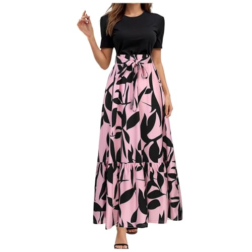 Sommerkleid Damen Lang Kleid Abendkleid Kurzarm Elegant Chiffon Cocktailkleid A Linien Tunikakleid Hohe Taille Maxikleid Luftiges Partykleid Kleider Lang(M) von Generisch