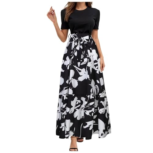 Sommerkleid Damen Lang Kleid Abendkleid Kurzarm Elegant Chiffon Cocktailkleid A Linien Tunikakleid Hohe Taille Maxikleid Luftiges Partykleid Summer Dress for Women(08-Dark Gray, XL) von Generisch