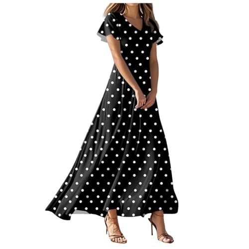Sommerkleid Damen Leicht und Luftig Boho A Linie Kleid Elegant Blumenkleid V Ausschnitt Strandkleid Große Größen Sommer Maxikleid Festlich Blumen Lang Cocktailkleid ChiffonkleidA (001-White, M) von Generisch