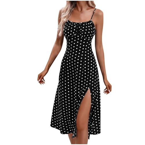 Sommerkleid Damen Lang mit Schlitz Polka Dot Printed Partykleid Ärmellos Spaghettiträger Strandkleid A-Linie Quadratischer Ausschnitt Midikleider Elegant Tunika Kleid Freizeitkleid 2#Schwarz M Sommerkleid Damen Lang mit Schlitz Polka Dot Printed Partykleid Ärmellos Spaghettiträger Strandkleid A-Linie Quadratischer Ausschnitt Midikleider Elegant Tunika Kleid Freizeitkleid 2#Schwarz M von Generisch