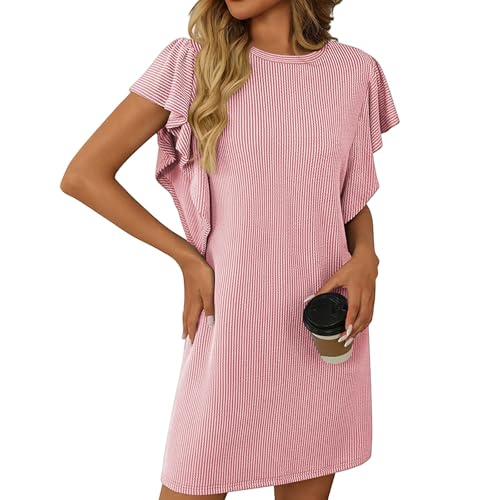 Sommerkleid Damen Leicht Kurz Elegant Kleider Damen Sommer Gestreift Kurzarm Sommerkleider Damen Leichte Luftig Streifen Kleid Frauen Sommer Gerade Geschnitten Freizeit Strandkleid Locker von Generisch