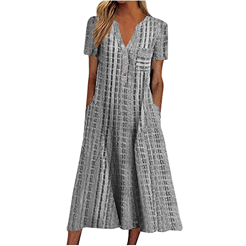 Sommerkleid Damen Leicht Lang Kleider Sommer Elegant A-Linie Kleid Kariert Maxi Sommerkleider Kurzarm Luftig Midikleid mit Taschen Strandkleid V Ausschnitt Locker Kleider mit Knopfleiste Sommerkleid Damen Leicht Lang Kleider Sommer Elegant A-Linie Kleid Kariert Maxi Sommerkleider Kurzarm Luftig Midikleid mit Taschen Strandkleid V Ausschnitt Locker Kleider mit Knopfleiste von Generisch