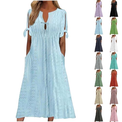 Sommerkleid Damen Leicht Lang: Strandkleid Midikleid Elegant Sommer Freizeitkleid Damenkleider Kurzarm Boho Strandkleider Maxikleider Loose Atmungsaktiv Partykleid Cocktailkleid von Generisch
