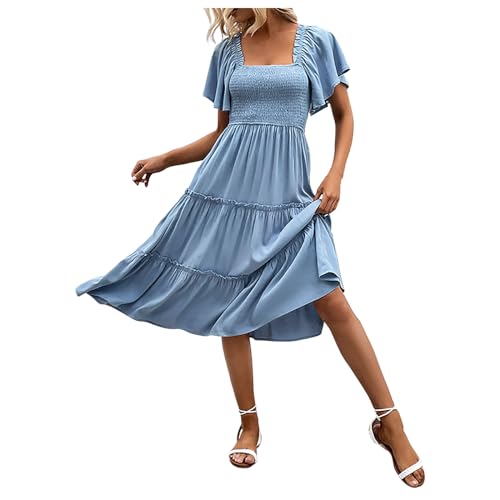 Sommerkleid Damen Leicht Luftig Minimalistisches Langes Einfarbiges Freizeitkleidyesno Damen Kleider für Strandpartys, Tägliches Tragen Im Freien. (Blue, M) von Generisch