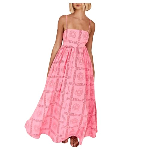 Sommerkleid Damen Verstellbaren Spaghettiträger Trägerkleid Strandkleid Double Layered Rüschen Langes Kleid A Linie Freizeitkleid Ärmellos Maxikleid U Ausschnitt Rückenfreies Leichte Kleid von Generisch