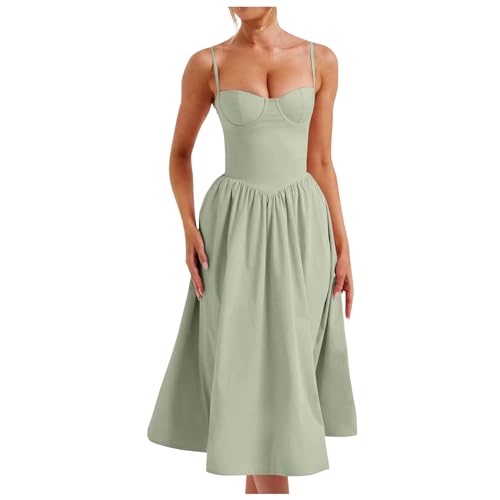 Generisch Sommerkleid Lang Damen Korsett Sundress Elegant Spaghetti Midikleid Frauen A Linie Milkmaid Dress Ärmellose Boho Festliches Kleid Cocktailkleid von Generisch