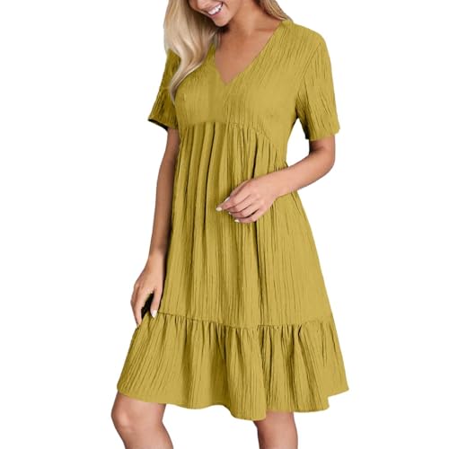 Sommerkleid Lang Damen Locker Geschnitten A-Linie Sommerkleider Kurzarm/Ärmellos Blusenkleid Elegant Freizeitkleid Casual Strandkleid V-Ausschnit Cocktailkleid von Generisch