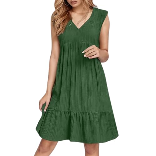 Sommerkleid Lang Damen Locker Geschnitten A-Linie Sommerkleider Kurzarm/Ärmellos Blusenkleid Elegant Freizeitkleid Casual Strandkleid V-Ausschnit Cocktailkleid von Generisch