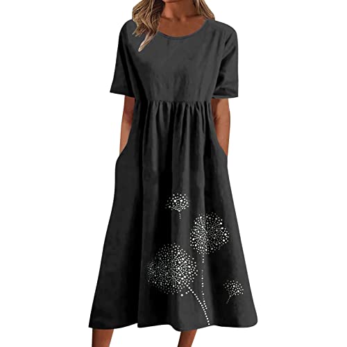 Sommerkleider Damen Casual Lockere Kleider Kurzarm Freizeit Leicht Strandkleid Mode Bedruck Boho Strand Damenkleider Sommer Elegante Frauen Freizeitkleider Midi Lang Lässiges Midikleid (Black-6, L) von Generisch