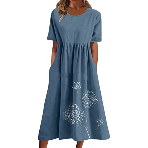 Sommerkleider Damen Casual Lockere Kleider Kurzarm Freizeit Leicht Strandkleid Mode Bedruck Boho Strand Damenkleider Sommer Elegante Frauen Freizeitkleider Midi Lang Lässiges Midikleid (Blue-1, XXL) von Generisch