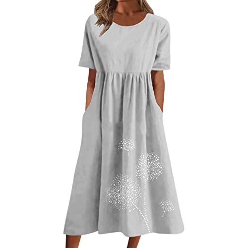 Sommerkleider Damen Casual Lockere Kleider Kurzarm Freizeit Leicht Strandkleid Mode Bedruck Boho Strand Damenkleider Sommer Elegante Frauen Freizeitkleider Midi Lang Lässiges Midikleid (Grau-6, XL) von Generisch