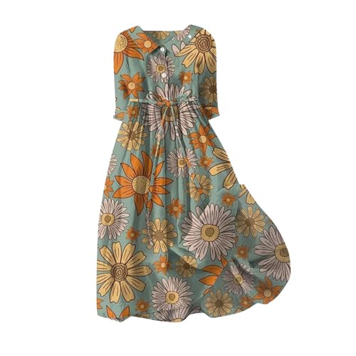 Sommerkleider Damen Leicht Und Luftig Chiffonkleid Floral Blumenmuster A-Linien Strandkleider Boho Kleider Elegante Lockere Freizeitkleid Abendkleider Langes Kleid Summer Dress von Generisch