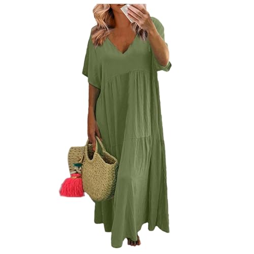 Sommerkleider Damen Leicht Und Luftig Lang Kleider Damen Sommer Maxi Elegant Plissee Maxikleid Damen Sommer A Linie V Ausschnitt Sommerkleid Frauen Große Größen Kurzarm Kleid üBergröße Locker Sommerkleider Damen Leicht Und Luftig Lang Kleider Damen Sommer Maxi Elegant Plissee Maxikleid Damen Sommer A Linie V Ausschnitt Sommerkleid Frauen Große Größen Kurzarm Kleid üBergröße Locker von Generisch