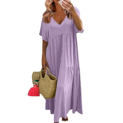 Sommerkleider Damen Leicht Und Luftig Lang Kleider Damen Sommer Maxi Elegant Plissee Maxikleid Damen Sommer A Linie V Ausschnitt Sommerkleid Frauen Große Größen Kurzarm Kleid üBergröße Locker Sommerkleider Damen Leicht Und Luftig Lang Kleider Damen Sommer Maxi Elegant Plissee Maxikleid Damen Sommer A Linie V Ausschnitt Sommerkleid Frauen Große Größen Kurzarm Kleid üBergröße Locker von Generisch