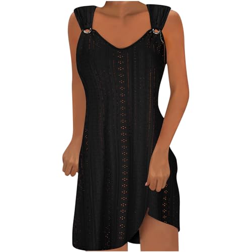 Sommerkleider Damen Leicht Und Luftig Strandkleid Midikleid Damen Günstiges Sommerkleid Öse Ärmelloses Tanktop-Kleid Boho Elegantes Einfarbiges Freizeitkleid Saum Knielanges Fließendes Kleid von Generisch
