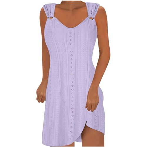 Sommerkleider Damen Leicht Und Luftig Strandkleid Midikleid Damen Günstiges Sommerkleid Öse Ärmelloses Tanktop-Kleid Boho Elegantes Einfarbiges Freizeitkleid Saum Knielanges Fließendes Kleid von Generisch
