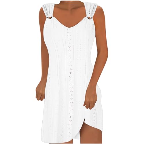 Sommerkleider Damen Leicht Und Luftig Strandkleid Midikleid Damen Günstiges Sommerkleid Öse Ärmelloses Tanktop-Kleid Boho Elegantes Einfarbiges Freizeitkleid Saum Knielanges Fließendes Kleid von Generisch