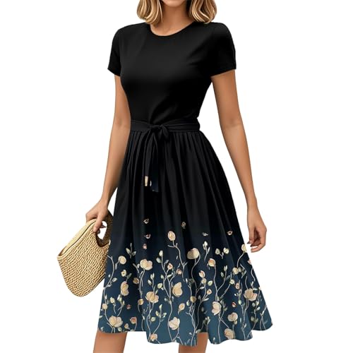 Sommerkleider Damen Leicht und Luftig Sommerkleid mit Geometrischem Muster Wedding Guest Dress Freizeitkleid Lässige Cocktailkleid Cocktail Kleid Weiß Frühlingskleid Festliches Outfit von Generisch