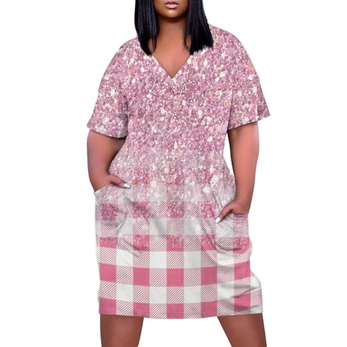 Sommerkleider Große Größen Lang A Linie Kleid Damen Sommer Knielang Halbarm Midikleid Elegant V Ausschnitt Sommerkleid Leicht Und Luftig Kleider mit Taschen üBergröße Kleid Locker Plus Size von Generisch
