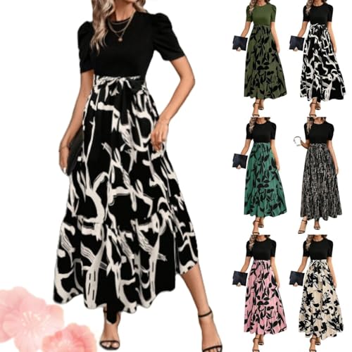 Sommerkleider für Damen 2025, Puffärmel, Blumen-Maxikleid, elegantes Sommerkleid mit Gürtel, A-Linien-Kleid, Schwarz , L Sommerkleider für Damen 2025, Puffärmel, Blumen-Maxikleid, elegantes Sommerkleid mit Gürtel, A-Linien-Kleid, Schwarz , L von Generisch