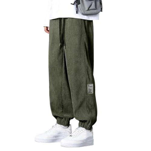 Sommerliche Herren Baggy Jogginghose Leichtem Material, die als Freizeit, Sport und Entspannung Stoffhose für Lange Stunden des Verweilens mit Tragegefühl armeegrün M von Generisch