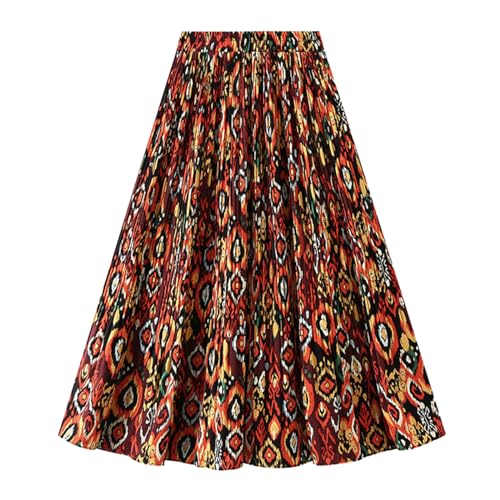 Sommerrock Damen Bequem Boho Leicht und Luftig Rock Midirock a Linie Elegant High Waist Skirt Freizeitrock Freizeit Dehnbar Beach Plisseerock Maxirock Strand Elastisch Lang Sommerrock von Generisch