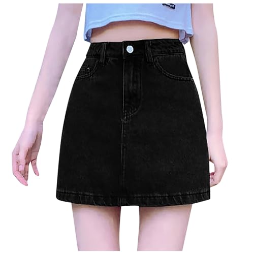 Sommerrock Damen Denim Minirock Sommer Jeansrock Vintage Jeans Rock a Linie Röcke Hohe Taille Skirt Enger Jeansskirt Mit Taschen von Generisch