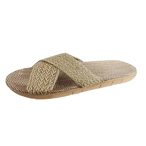 Sommerschuhe Damen Elegant Flach - Slipper Boho Strandschuhe Lenienschuhe Espadrilles Sandaletten Offener Zeh Badeschuhe Slip-On Slippers Bequem Flachschuhe Rutschfest Schlappen von Generisch