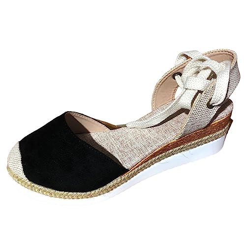 Sommerschuhe: Plateau Sommerschuhe Damen Schuhe Sandalen Sandaletten Sandalette Flach Elegant Sommer Schwarz Frauen Geschlossen Gold 37 Sandale Leder Zum Binden # von Generisch