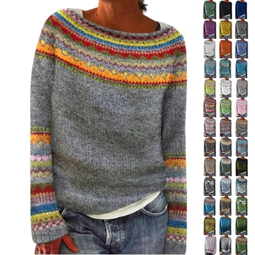 Sonderangebote Heute Pullover Damen Winter Strickpullover Rundhalsausschnitt Langarm Pulli Casual Winterpullover Mit Aufdruck Gestrickter Pullover Oberteile Jumpers Tops Black Friday von Generisch