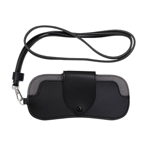 Sonnenbrillen-Tasche aus Leder, weicher Griff, kompakter Brillen-Organizer, PU-Ledertasche mit Umhängeband, Brillenhülle für Reisen, Wandern, Camping, Schwarz , Refer to description von Generisch