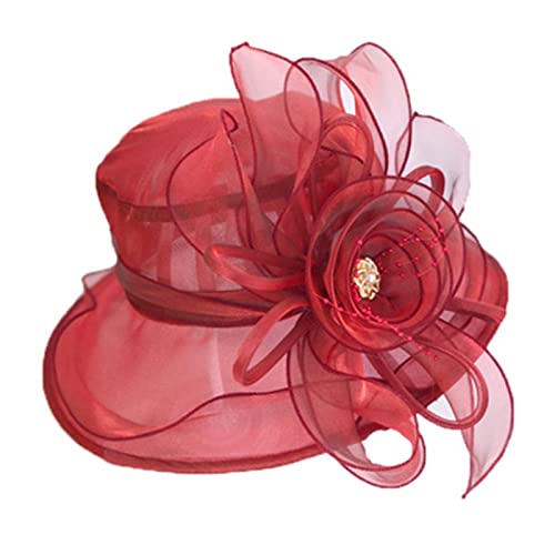Sonnenhut Unisex Damen Fascinator Lady Cocktail Tea Party Kirche Hochzeit Braut Blumenhut Sonnenhut Sommer Mädchen (Red, One Size) von Generisch