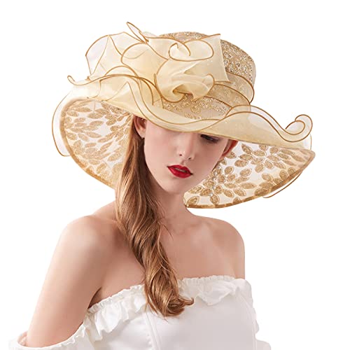 Sonnenhut für Damen, Sonnenschutz, Blumentemperament, Hochzeitskleid, Hut, große Krempe, modischer Hut für Damen, Overhead-Visier, Khaki-a, Einheitsgröße von Generisch