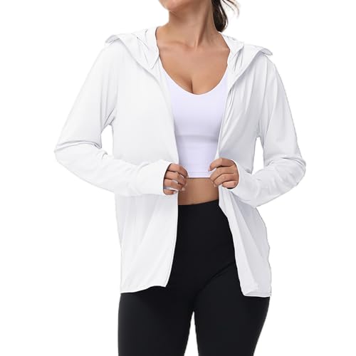 Sonnenschutz Zip Hoodie Laufjacke Damen Sommer Softshelljacke Frühlingsjacke Wanderjacke Wasserdicht Atmungsaktiv Shirt Langarm Trainingsjacke Dünne Weste College Jacke Mädchen Sport Tops von Generisch