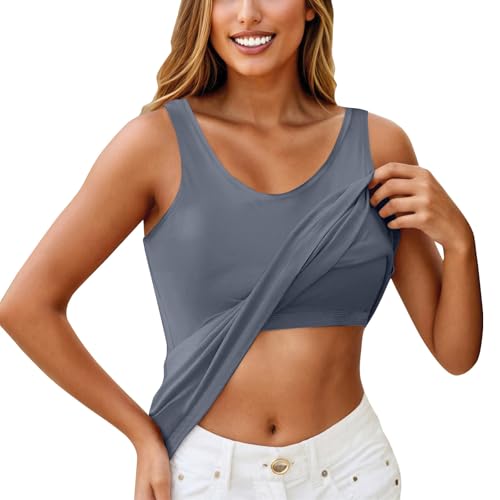 Spaghetti Top Damen Tank Top mit Integriertem BH Shirt mit Integriertem BH ärmellose Bluse Blusentops Damen Elegant von Generisch