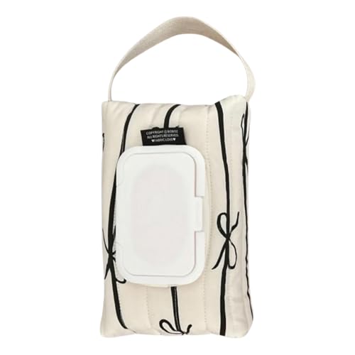 Spender für Baby-Feuchttücher, 23 cm Reisebehälter, gesteppte Baumwolltasche mit Schleife für stilvolle Verwendung, nachfüllbar und leicht, für Zuhause oder Tasche, perfekt für trockene Taschentücher von Generisch