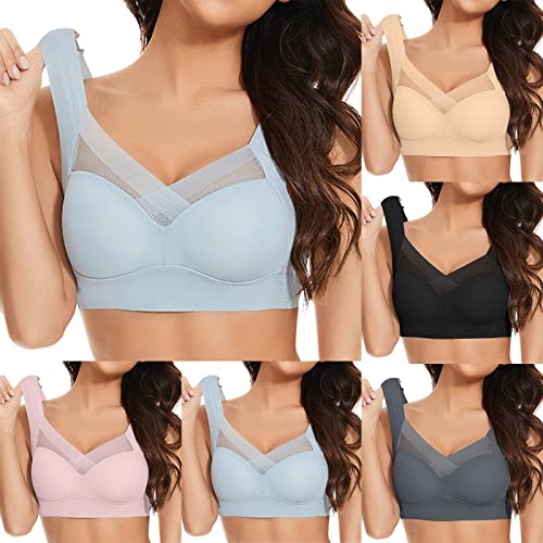 Spitzen BH Damen, Große Größen Ohne Bügel Starker Halt Workout Yoga Bra Gym Sport BHs Damen Bügelloser Weicher Fitness Push Up Gepolstert Entlastungs Underwear Tshirt Soft Klassische Bra für Schlafen von Generisch