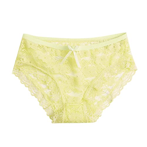 Spitzen Brazilian Slip Damen Gelb Transparent Panties Women Spitzen Schlüpfer Spitzen Brazilian Slip Pantys Briefs Women Transparente Trunk Atmungsaktiv Unterhosen Mesh Unterhose von Generisch