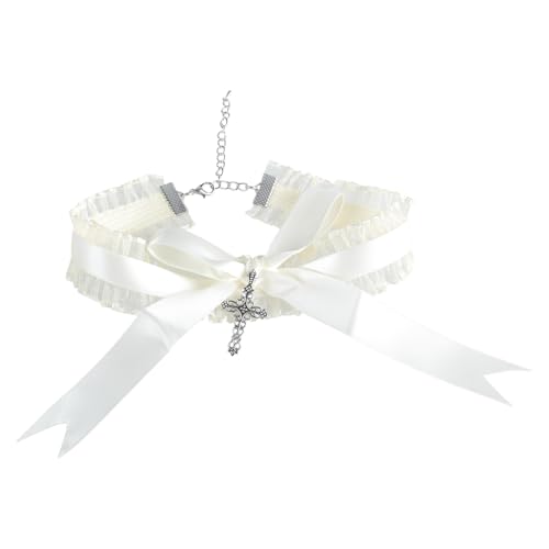 Spitzen-Rüschen-Choker-Halskette, Schleife, Halsbekleidung, Halloween-Kostüm-Schmuck, 7.8x4.29in, Stoff Spitzen-Rüschen-Choker-Halskette, Schleife, Halsbekleidung, Halloween-Kostüm-Schmuck, 7.8x4.29in, Stoff von Generisch