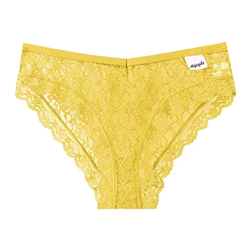 Spitzen Slips Damen Gelb Hipster Panties Lace Nahtlose Schlüpfer Spitzen Brazilian Slip Pantys Hipster Briefs Women Weich Unterwäsche Transparente Unterhosen Atmungsaktiv Unterhose von Generisch