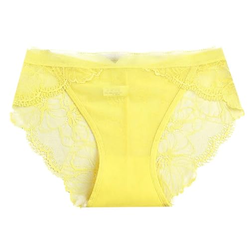 Spitzen Slips Damen Gelb Spitzen Brazilian Slip Unterwäsche Frauen Pantys Panties Women Spitzen Schlüpfer Briefs Women Mesh Unterhose Transparente Unterhosen Atmungsaktiv Unterwäsche von Generisch