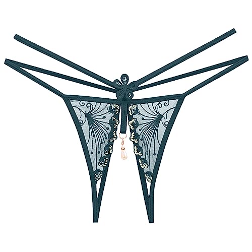 Spitzen Unterwäsche Hohl Niedrige Taille Unterhose Offener Schnitt Perle Massage Tanga Herren Shorts Unterwäsche (Green, One Size) von Generisch