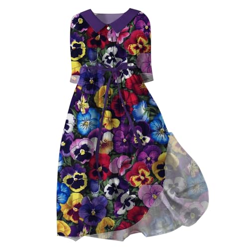 Split Dress Damen Lila Stiefmütterchen Bewusstsein Unterstützung Bedruckt Knopfleiste Midi Ärmel Kleid Wickelkleid, hellblau, L von Generisch