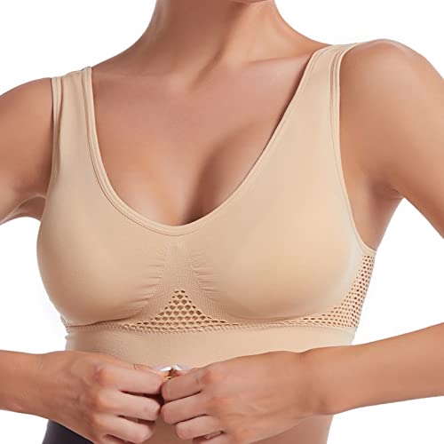 Sport BH, Baumwolle Push Up Nahtlose BH Ohne Bügel Sport Bustier Rückenfrei Gepolstert Fitness Soft BH Sport BH Große Größen Cross Back Starker Halt Seamless BH von Generisch