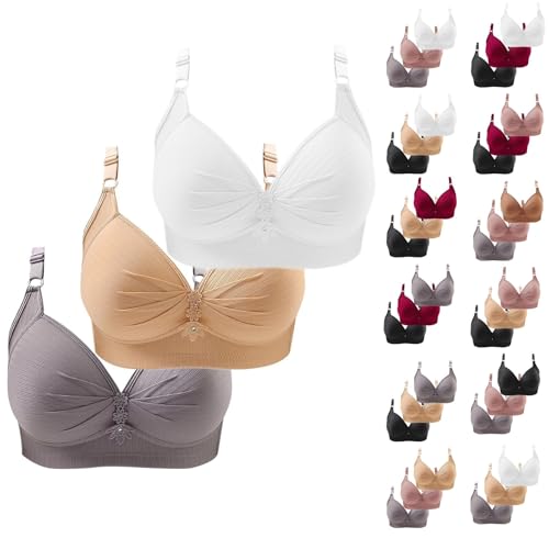 Sport BH 3er Pack Damen BHS ohne Bügel: Push-Up Baumwolle Set mit verstellbaren Trägern Weicher Komfort BH für Große Cupgrößen & Täglichen Hellblau XXL/44 von Generisch