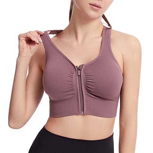 Sport BH Damen Yoga mit Reißverschluss vorne Ohne Bügel Starker Halt Große Brüste Push Up Ringerrücken Gepolstert Sport Bra für Fitness Laufen Yoga von Generisch