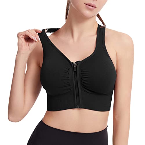 Sport BH Damen Yoga mit Reißverschluss vorne Ohne Bügel Starker Halt Große Brüste Push Up Ringerrücken Gepolstert Sport Bra für Fitness Laufen Yoga von Generisch