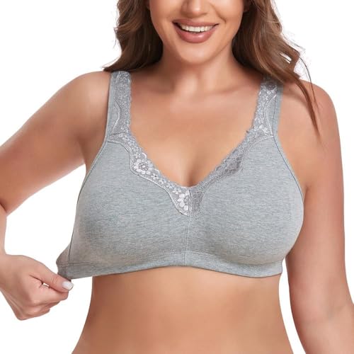 Sport BH Groß Damen Wireless Plus Size Lace Bra Full Coverage Ungefüttert Baumwolle BH Gepolsterte BHs für Frauen, grau, 115F Sport BH Groß Damen Wireless Plus Size Lace Bra Full Coverage Ungefüttert Baumwolle BH Gepolsterte BHs für Frauen, grau, 115F von Generisch